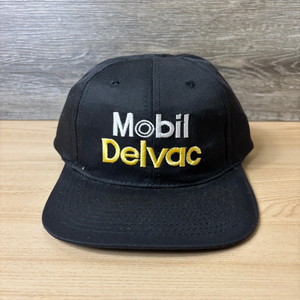 Vintage Mobil Delvac Hat Cap Snap Back Black‎ Trucker Adjustable